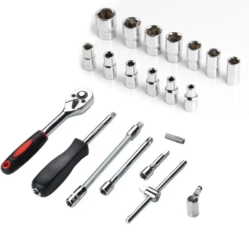 NEW Car Repair Tool Kit – 46/53 Piece Socket Set with 1/4-Inch Ratchet, Torque Wrench, and Combo Auto Repair Tools