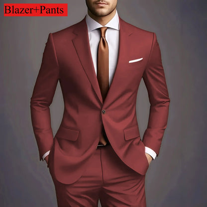 2026 Luxury Men's 2-Piece Suit Set - Elegant Slim Fit Wedding Groom Tuxedo & Casual Formal Wear