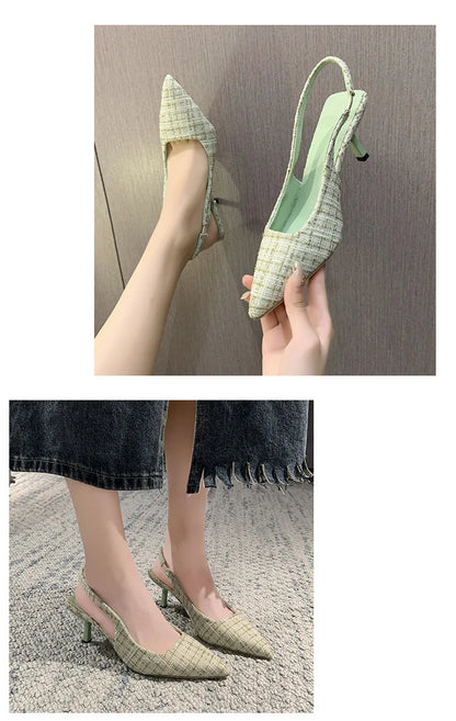 Sea Salt Blue Pointed High Heel Sandals – Women's Fashion Versatile Hollow Back Casual Shoes