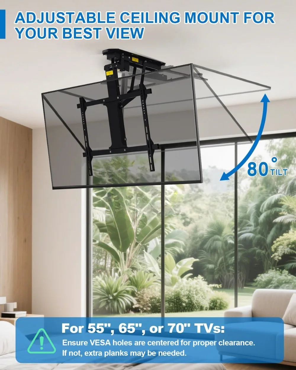 Motorized Electric Ceiling TV Mount with Remote – Flip Down Bracket for 32–70 Inch Flat & Curved Screens, Adjustable Roof Installation