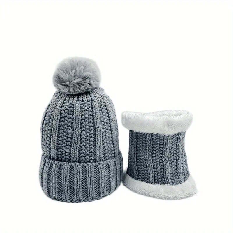 Winter Warm Knit Hat Set – Thick Plush Windproof Cold Weather Casual Hat