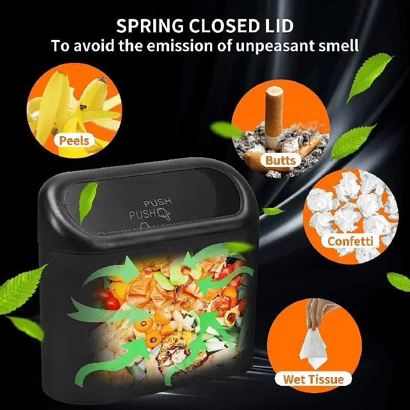 Mini Car Trash Can with Lid - Leak-Proof Auto Waste Bin with 60 Garbage Bags Car Accessory