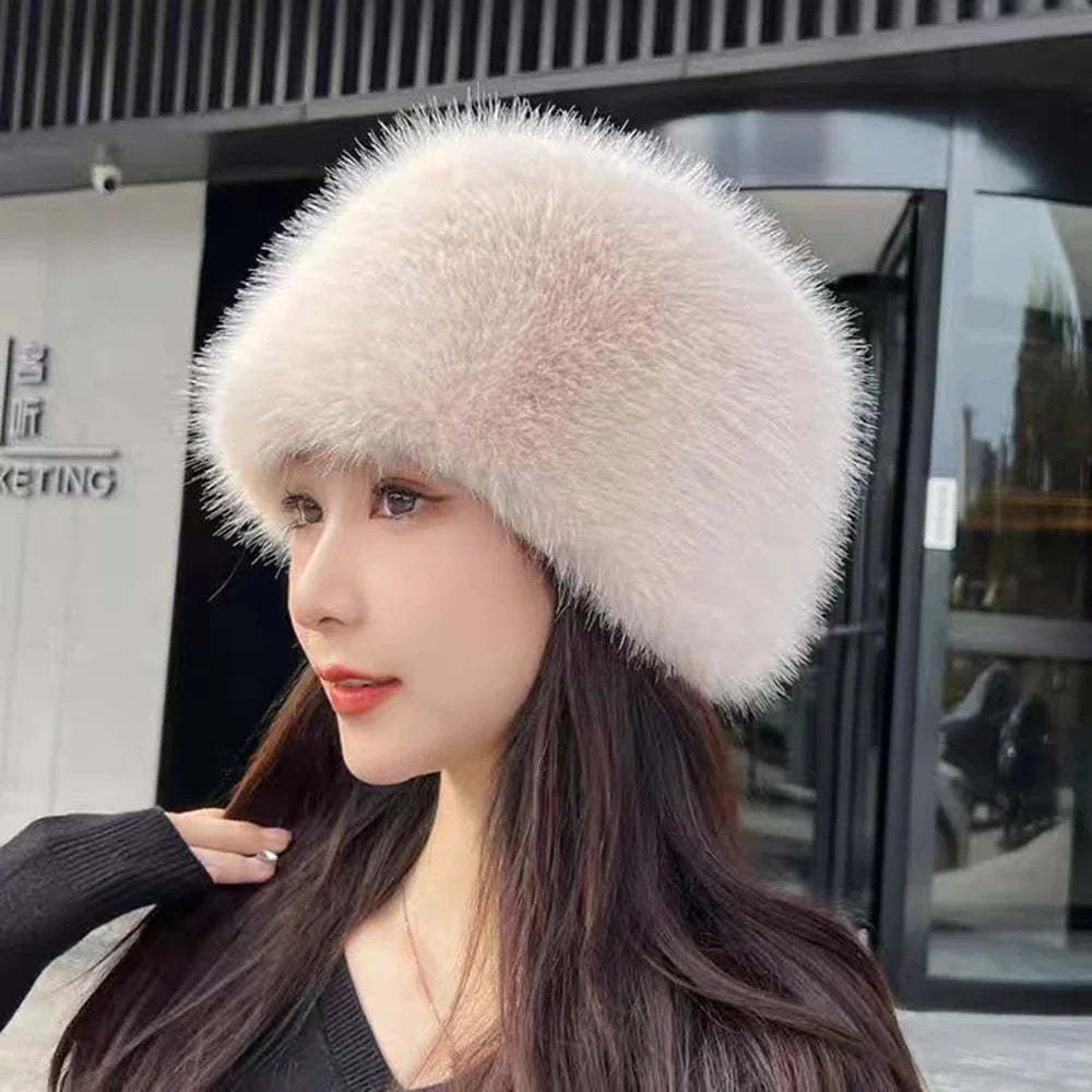 Women’s Winter Fluffy Fur Hat – Thick Warm Faux Fur Ski Cap, Russian Mink Fisherman Style, Windproof
