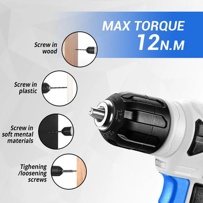 DEKO 126-Piece Drill Set – 8V Blue Cordless Drill & Hand Tool Kit for Home, Ideal for Women