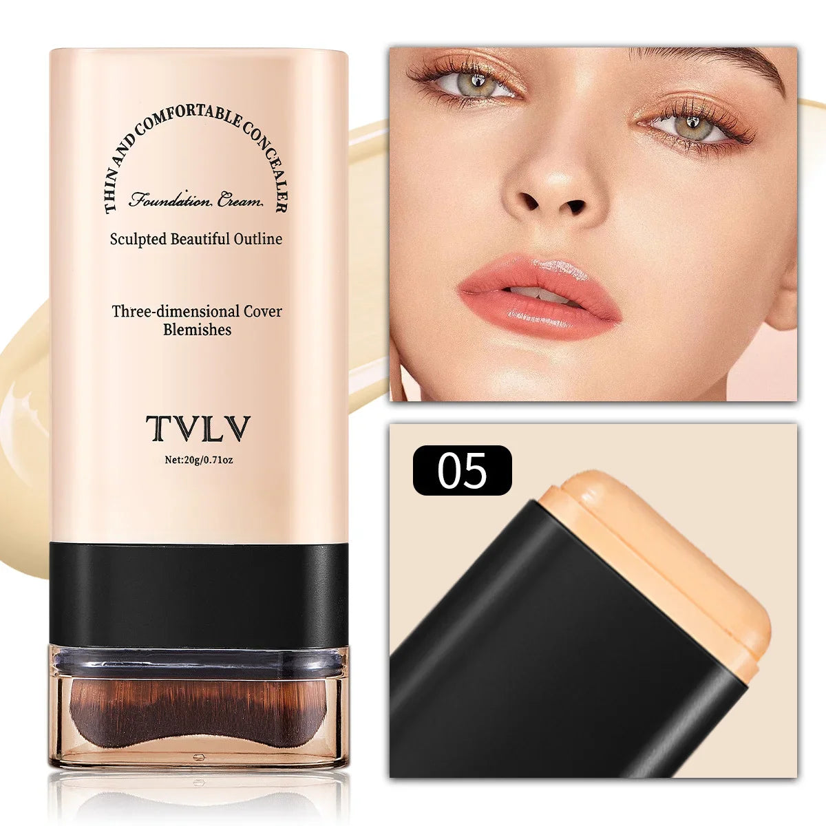TVLV Eraser Foundation Stick with Brush – 20g Brightening Liquid Foundation & Long-Lasting Concealer