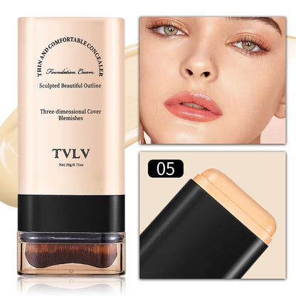 TVLV Eraser Foundation Stick with Brush – 20g Brightening Liquid Foundation & Long-Lasting Concealer