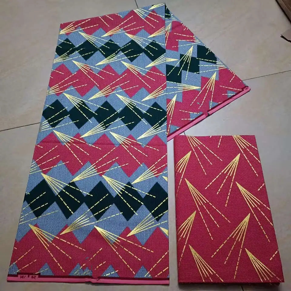 Real Ankara Wax Lace Fabric - 100% Cotton Nigerian Gold Print, 6 Yards Ghana Style Party Dress Material