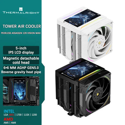 Thermalright Peerless Assassin 120 VISION MAX CPU Air Cooler – AGHP 5.0 6x6mm Heat Pipes 5-inch Display High Performance Radiator for Intel LGA1851/1700 & AMD AM5