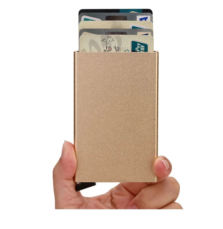 RFID Credit Card Holder Metal Slim Wallet for Men & Women, Pop-Up Minimalist Small Black Purse, Mini Wallet