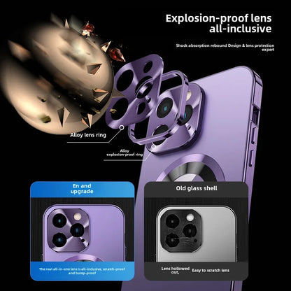 Magnetic Absorption Phone Case for iPhone 16/15/14/13 Pro Max – Aluminum Alloy & Glass Full-Body, Anti-Fall Protection