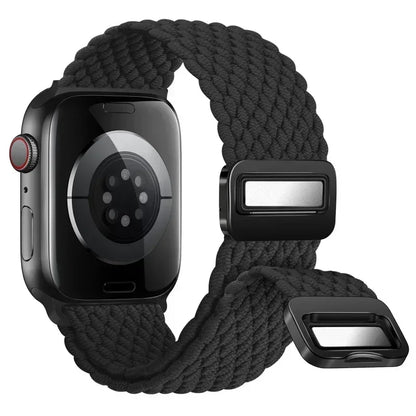 Nylon Braided Loop Apple Watch Band – Magnetic Metal Bracelet Strap for Ultra 2, Series 3–9 & SE (40mm–49mm) Adjustable Wristband