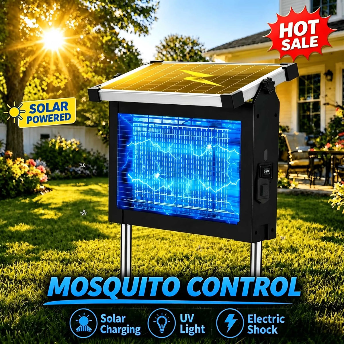 Solar Bug Zapper Outdoor 4500V Mosquito Killer Lamp – Waterproof Electric Fly Trap with Solar Panel Sensor for Garden, Patio & Camping Pest Control Device