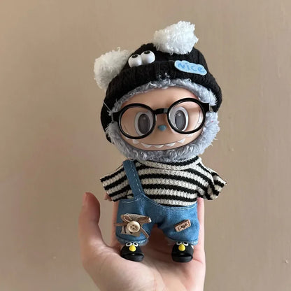 17cm Labubu Plush Doll Clothes – Macaron Outfit, Hair Accessories, DIY Clothing for V1 V2 Dolls & Kids Gift