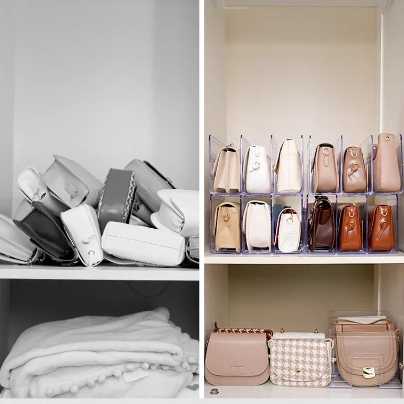 Clear Acrylic Handbag Storage Rack: Women's Divider Organizer for Luxury Bags and Books - Stylish Display Cabinet and Partition