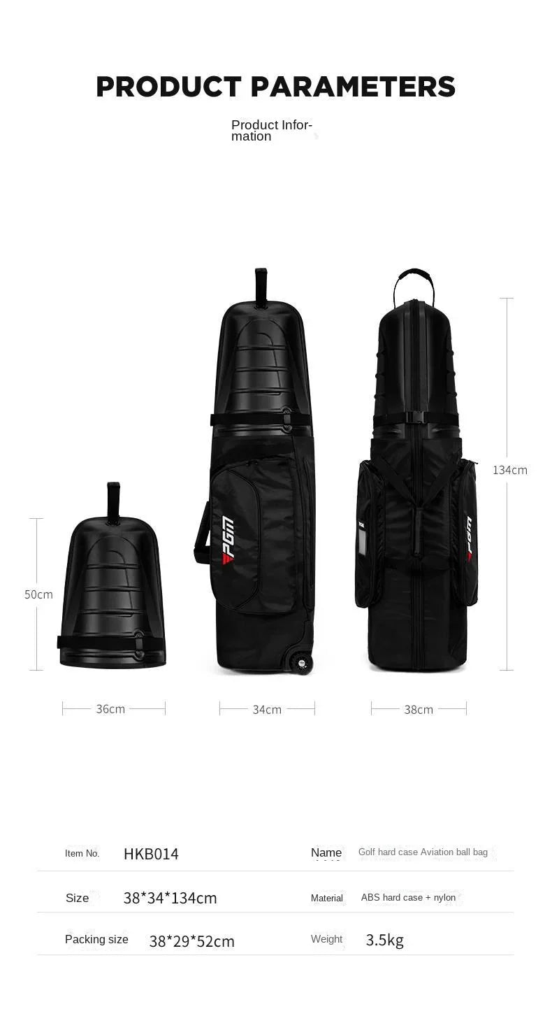 PGM Golf Aviation Bag – Hard Shell Anti-Collision Travel Bag with Roller Skating Belt, Men & Women, HKB014