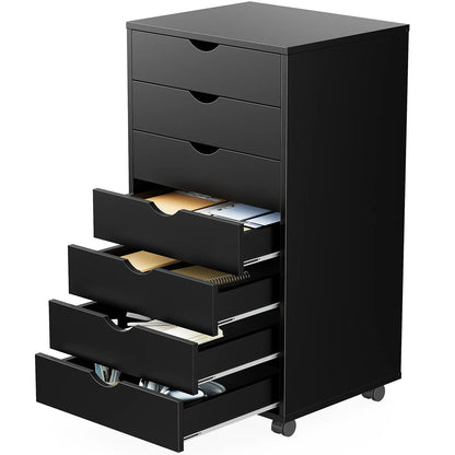 7-Drawer Wooden Chest Dresser – Mobile Nightstand Storage Cabinet with Wheels for Office & Living Room Organizer