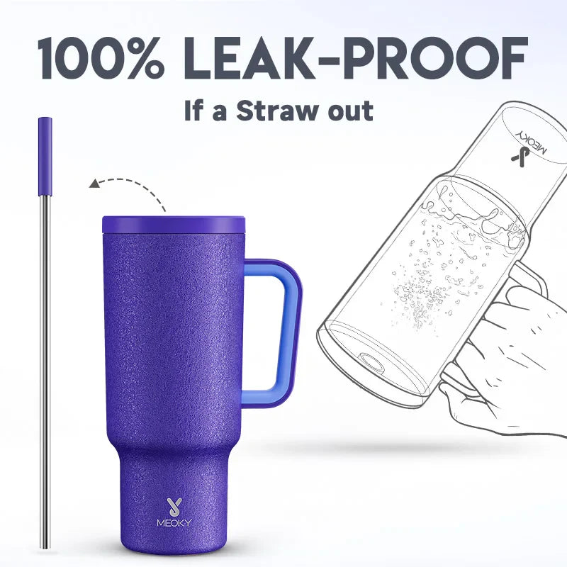 Meoky 40oz Stainless Steel Tumbler with Handle and Straw – Leak-Proof Multi-Print Coffee Cup, Travel Water Bottle, Car Mug, Perfect Gift