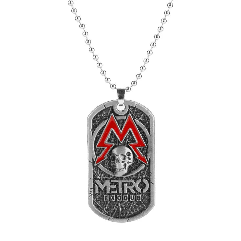 Metro Exodus 2033 Dog Tag Necklace – Retro Skull Pendant, Unisex Gamer Jewelry Gift
