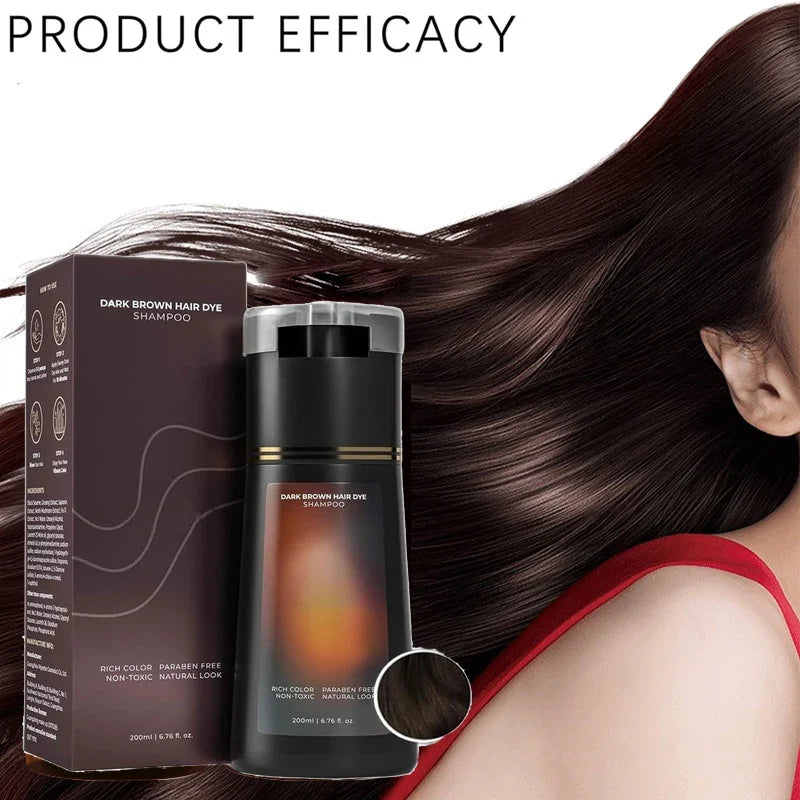 200ml Hair Dye Shampoo - Natural Gray Hair Coverage for Women & Men Semi-Permanent Black Brown Purple Color Kit