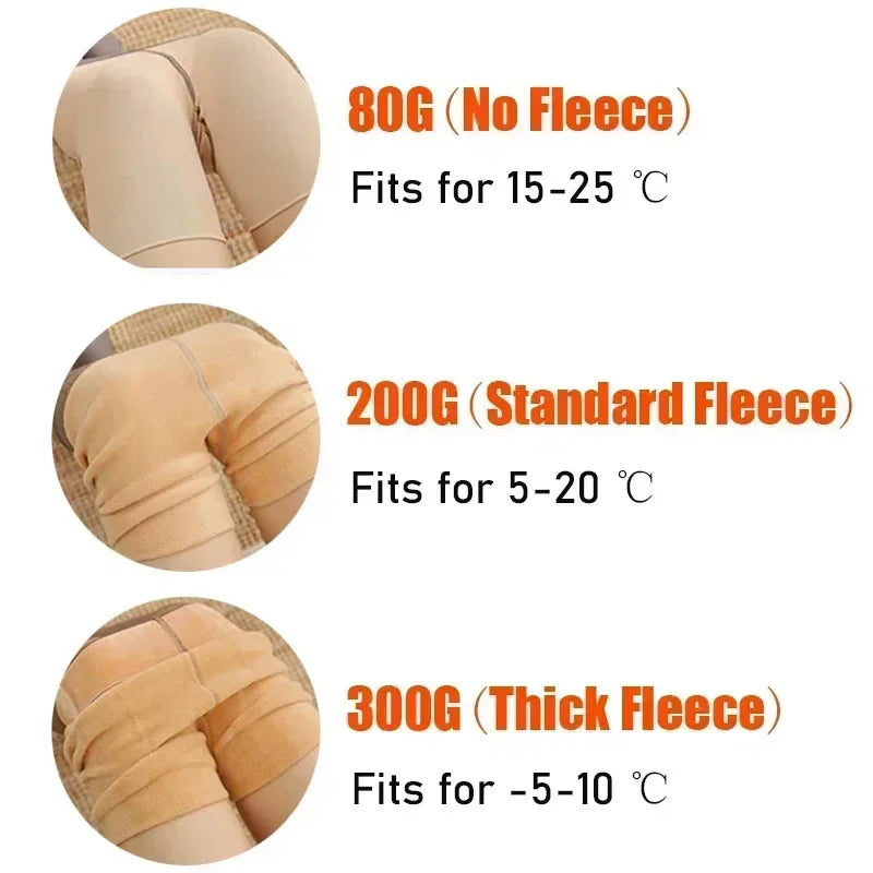 Women's Thermal Leggings – Fleece-Lined Insulated High Waist Thick Plush Pantyhose Tights for Winter, Below 70kg