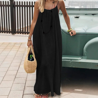 Women’s Sleeveless H-Line Long Gown – Loose Comfortable Polyester Nightwear & Casual Home Dress