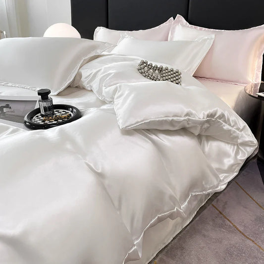 Nordic Satin Silk Bedding Set – Luxury Duvet Cover, Bed Sheet & Pillowcases for Single, Double & Couple Beds