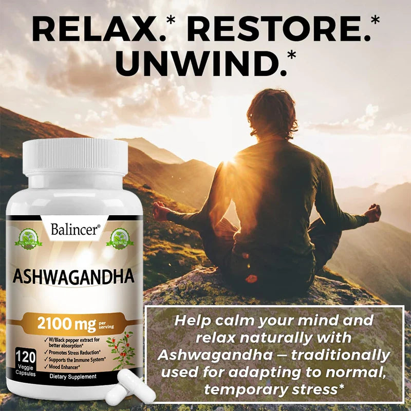 Organic Ashwagandha 2100mg – Stress Relief, Mood Boost, Immune & Thyroid Support Supplement