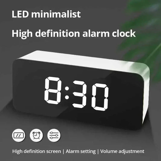 White LED Mirror Alarm Clock – USB Desktop Clock with Time Display, Snooze & Night Light for Home Decor