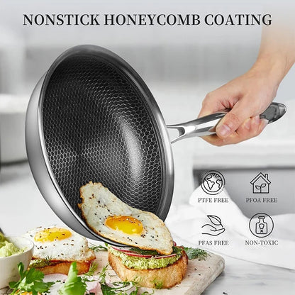 Nonstick Stainless Steel Frying Pan - 20/24/28cm PFOA-Free Hybrid Skillet, Dishwasher Safe for Everyday Cooking