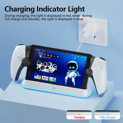 HONCAM Charging Dock Station for PlayStation Portal – RGB Light Stand with 7 Modes & Safe Tri-Protection Charging Base