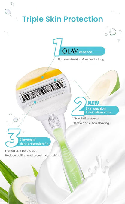 Gillette Venus Olay Manual Razor — 5-Layer Blade with Lubricating Strip & Air Cushion for Women’s Body & Bikini Hair Removal