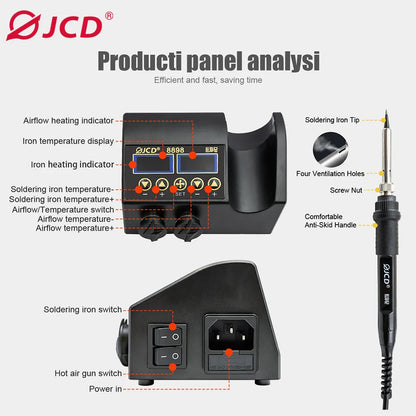 JCD 8898 2-in-1 Soldering Station 750W – Soldering Iron & Hot Air Gun for BGA SMD Phone Repair & Welding