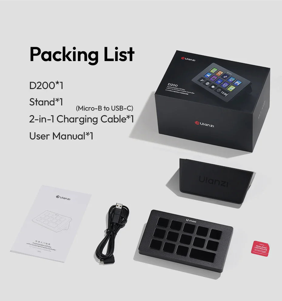 Ulanzi D200 Live Streaming Controller – 13 LCD Keys for Vlog, Content Creation, Photo & Video Editing, Gaming, Office Work