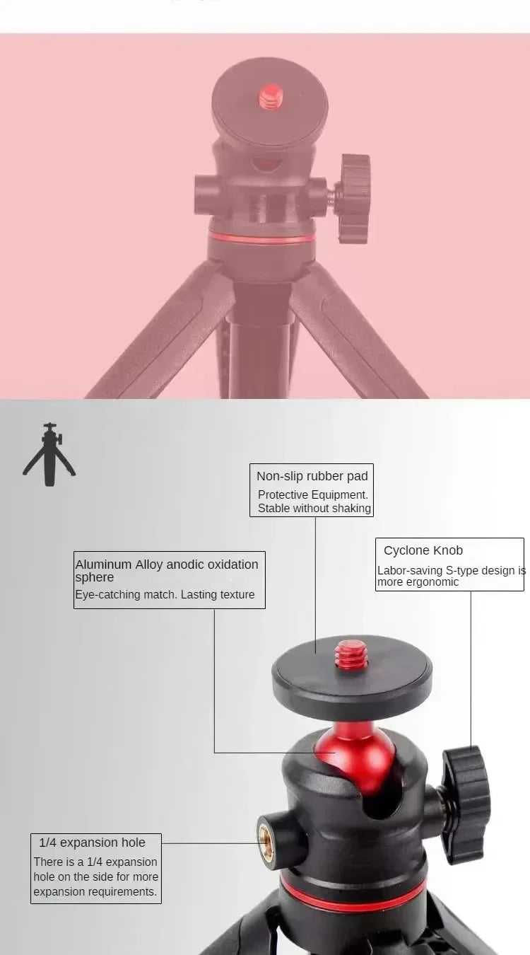 MT-08 Mini Extendable Desktop Tripod – Handheld Photography Stand with Flexible Ballhead & 1/4" Screw Mount for Selfies