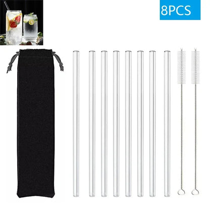Eco-Friendly Reusable Glass & Metal Straws – 1/20PCS with Cleaning Brush for Smoothies, Milkshakes & Cocktails