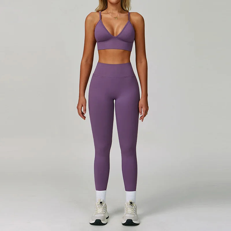 2/3PCS Women’s Seamless Yoga & Gym Set – Push-Up Sports Bra, Long Sleeve Jacket & Workout Leggings