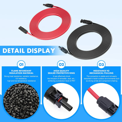 Solar Panel Extension Cable – PV DC Wire 1-10m, 4mm²/6mm² 1000V/1500V with Solar Connector Plugs