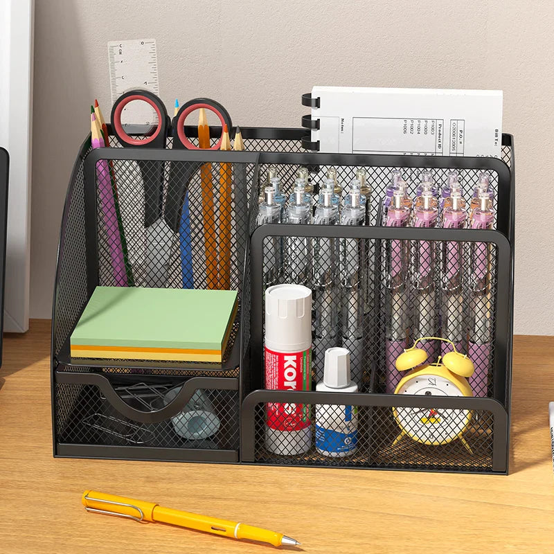 Creative Metal Pen Holder | Simple Stationery Storage Box for Desktop Decoration | Office Supplies Organizer for Students