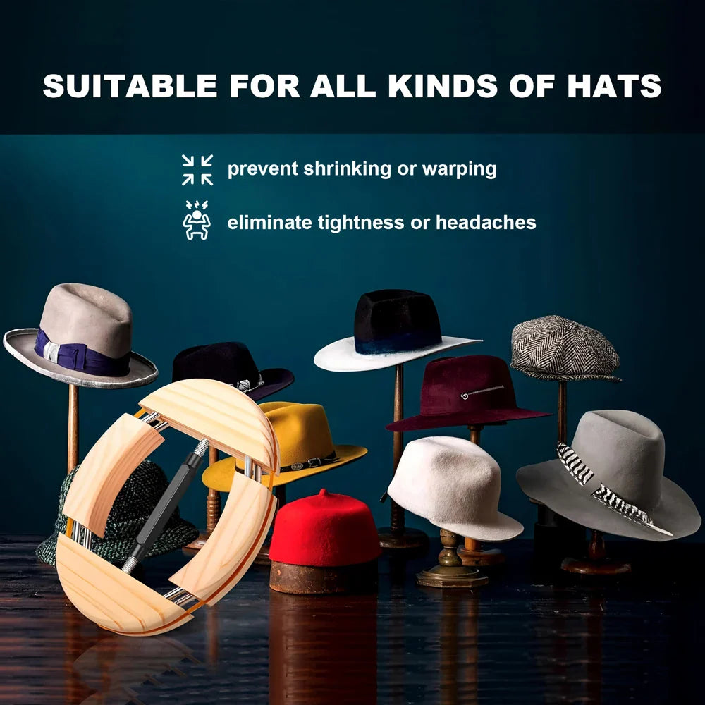 Repacego 4-Way Adjustable Wooden Hat Stretcher – Premium Fedora, Cowboy & Baseball Cap Shape Maintainer & Storage Rack