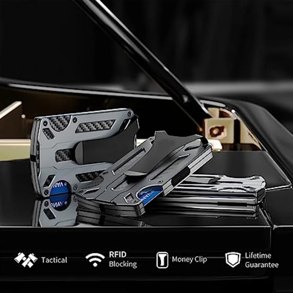 Metal Wallet for Men – Minimalist Slim RFID Blocking Carbon Fiber Front Pocket Wallet with Card Holder & Money Clip