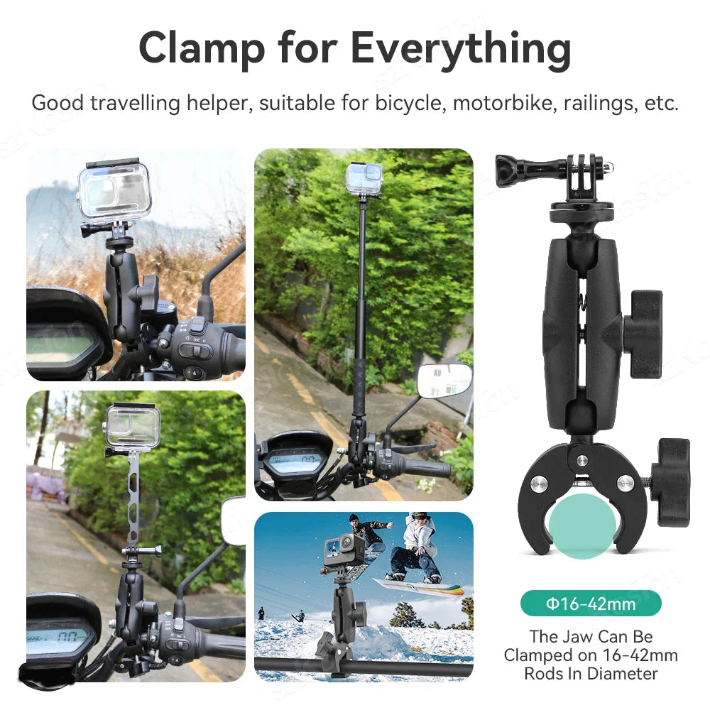 Selfie Stick Monopod Handlebar Mount – Compatible with Insta360 X4/X3/X2, GoPro 8-13 & DJI for Bicycle & Motorcycle