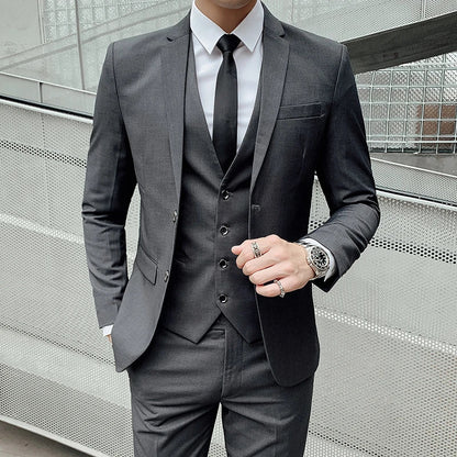 Men’s Business Suit Set — Blazer, Vest & Pants, Slim Fit Solid Color Wedding & Formal Dress Suit, Plus Size