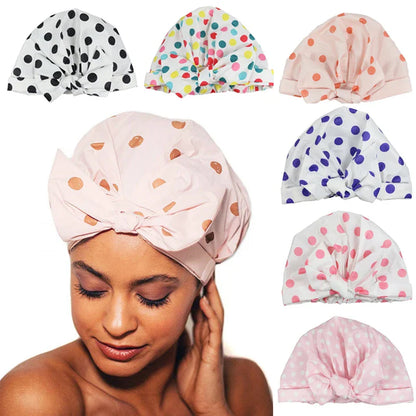 Stylish Waterproof Shower Cap - Striped Bath Cap with Adjustable Elastic Band for Women with Long Thick Hair