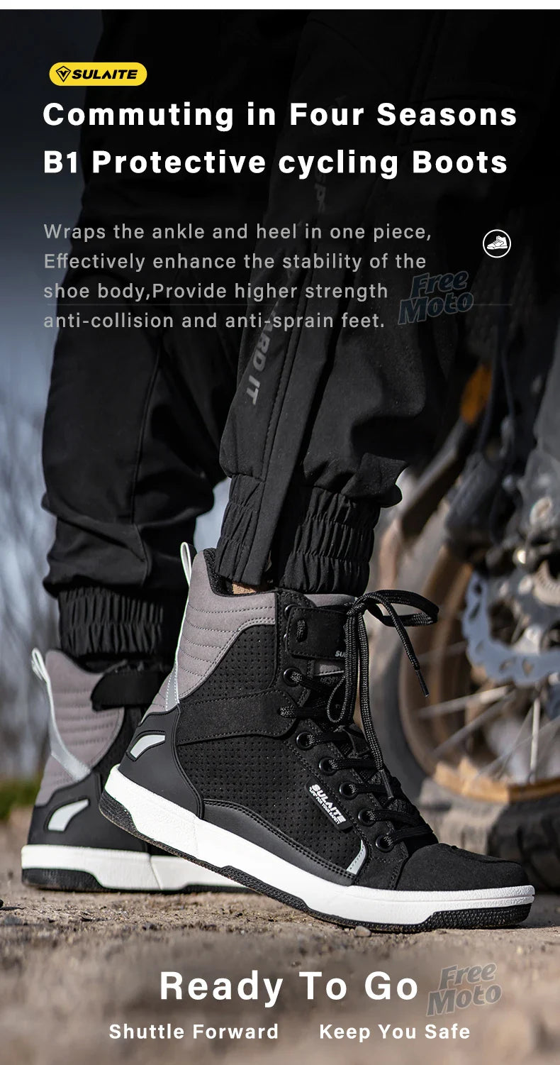 Men’s Motorcycle Boots - Breathable Anti-Fall, Road Racing Rider Shoes with Gear Shift Rubber Sole, Reflective Motorbike Boots