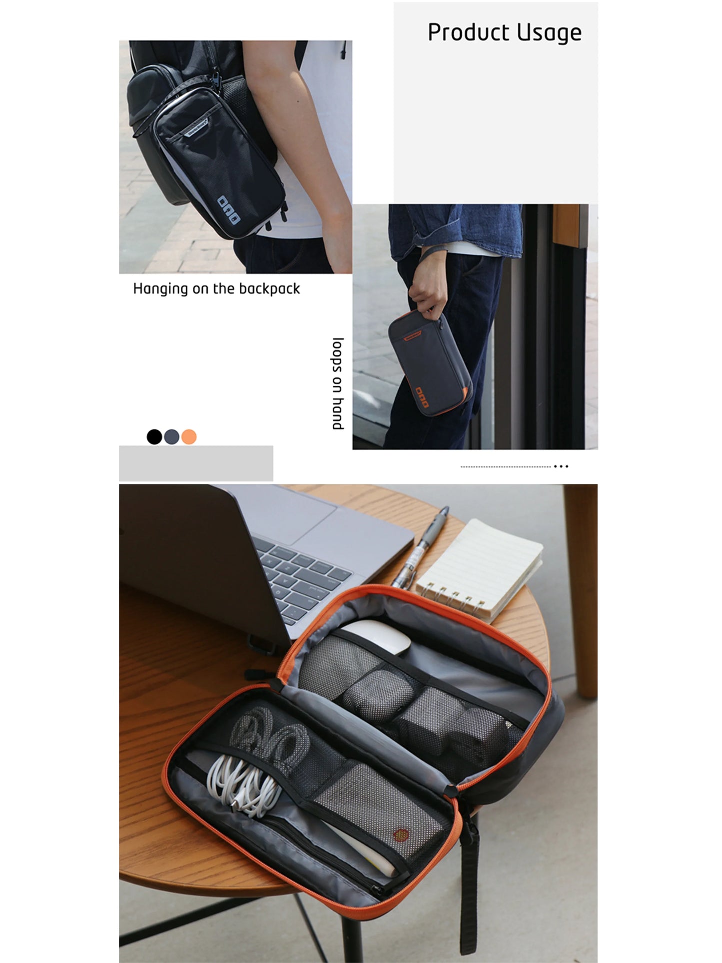 Portable Electronic Accessories Travel Case: Cable Organizer Bag for iPad, Cables, Power, USB Flash Drive, Charger - Gadget Carry Bag