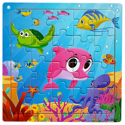 20-Piece Wooden Puzzle Set — Cartoon Animals, Cars, Letters & Numbers Educational Jigsaw Toys for Kids