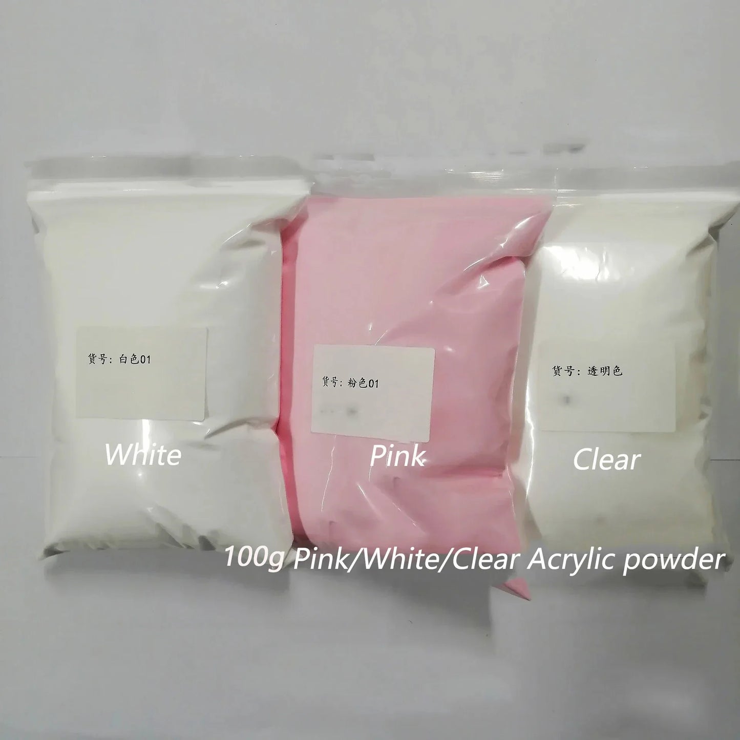100g Acrylic Nail Powder Set – White, Clear & Pink Solid Dipping Powder for Nail Extension, Carving & Professional Nail Art Pigment