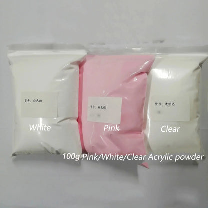 100g Acrylic Nail Powder Set – White, Clear & Pink Solid Dipping Powder for Nail Extension, Carving & Professional Nail Art Pigment