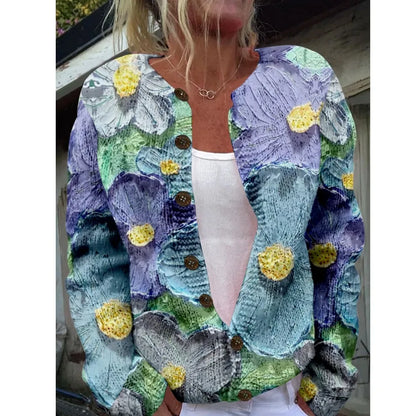 Women’s 3D Print Knitted Cardigan – Thin Vintage Sweater Autumn Winter Chic Knit Top Casual Streetwear