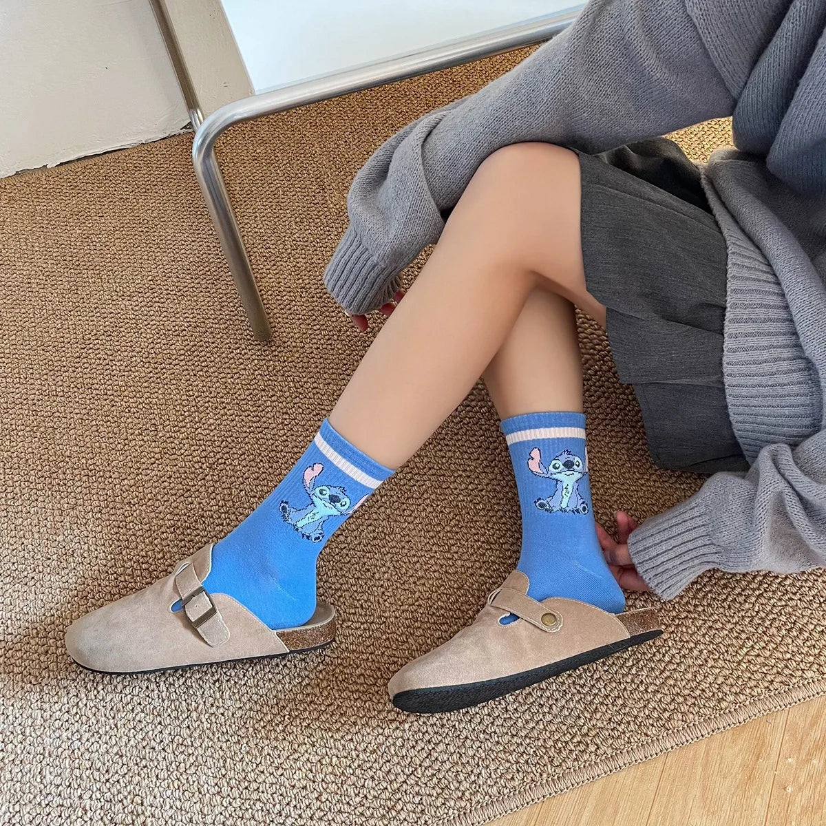 Disney Kawaii Stitch Cotton Socks - Medium Length Combed Cotton Socks, Perfect Birthday Gift for Girls & Boys